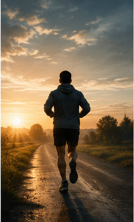 A man running at sunrise